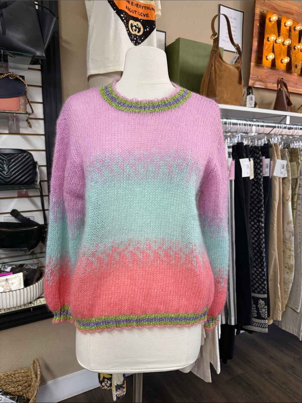 Rose Carmine Gradient Mohair Blend Crewneck Long Sleeve Sweater Size 1/Small